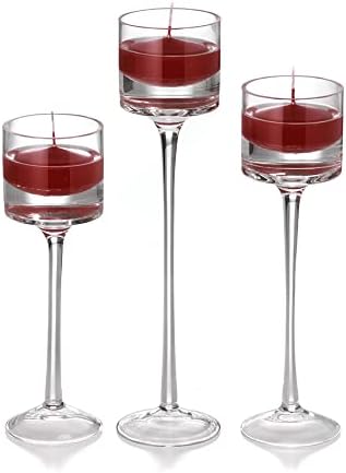 yummi Set of 18 Floating Candles and Monet Stem Holders - Burgundy