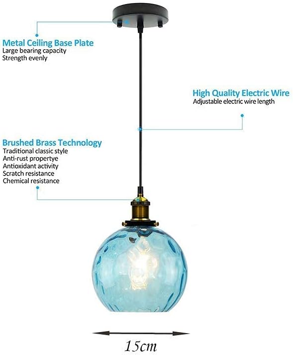 Pendant Light Shade Industrial Hanging Lights Fixtures Ceiling Outdoor Pendant Lighting for Kitchen Island Dining Room Unique Lamp in Kitchen Farmhouse Bedroom (Blue, 5.9 Inches)