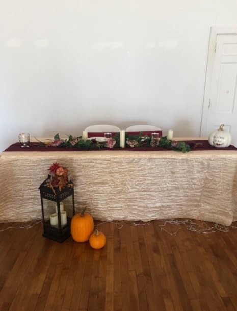 YOUR CHAIR COVERS - 90 x 156 inch Rectangular Crinkle Taffeta Tablecloth - Champagne, Rectangle Table Linens for 8 ft Rectangular Tables, Wedding Crushed Table Cloth