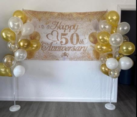 Leesoot 2 Sets 74inch Gold Floor Balloon Column Kit Stand with Balloon Backdrop Decoration for Graduation, Wedding, Birthday, Baby Shower, Gender Reveal Party