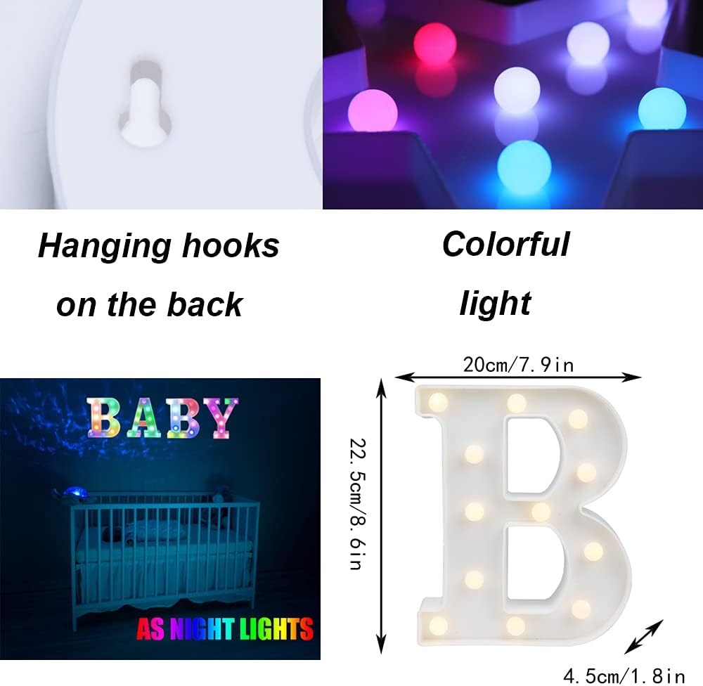 Light Up Colorful LED Marquee Letter lights, 18 Colors Changing Alphabet Letters Sign with Remote Timer for Night Light Girls Bedroom Wedding Birthday Party Lamp Christmas Home Bar Decor- Colorful B