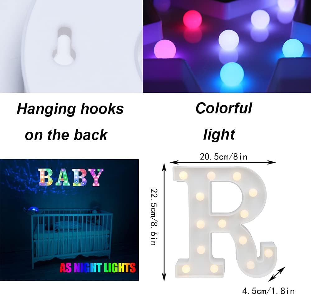 Light Up Colorful LED Marquee Letter lights, 18 Colors Changing Alphabet Letters Sign with Remote Timer for Night Light Girls Bedroom Wedding Birthday Party Lamp Christmas Home Bar Decor- Colorful R