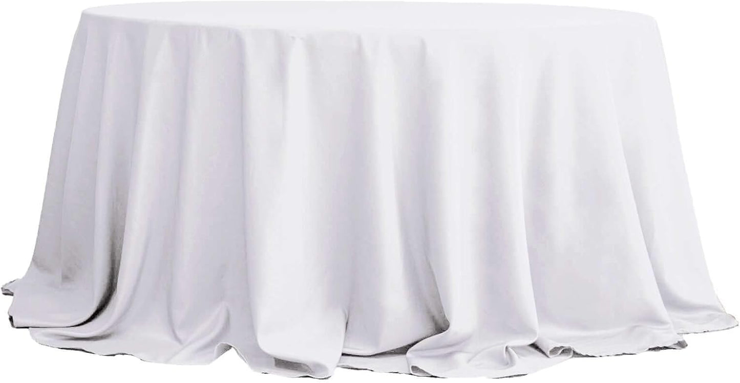 Efavormart Round Tablecloth, 132 Inch Stain & Wrinkle Resistant Washable Table Cloth, Decorative Polyester Fabric Table Cover for Banquet, Wedding, Dining- White