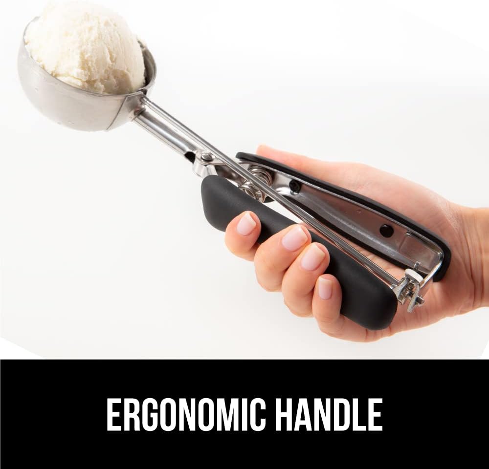 GORILLA GRIP Stainless Steel Cookie Scoop for Baking, 3 TBSP, Multipurpose Melon Baller, Meatball Spring Scoops, Perfect Portion Sizes, Easy Food Release, Scooper Size 20, BPA-Free Kitchen Tool, Black