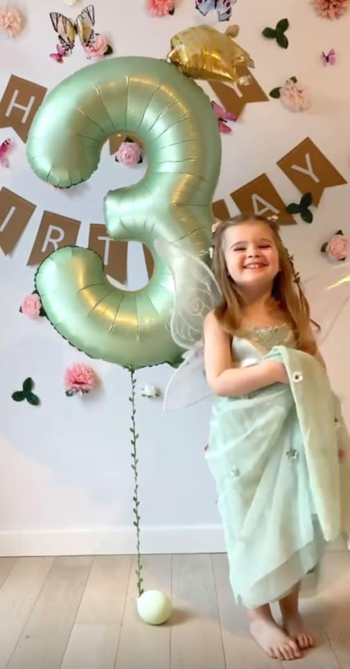 Large 40 Inch Sage Green 3 Number Balloon, 3 13 23 30 33 36 38 Oliver Green Birthday Party Decorations, Numbers Three Foil Balloons for Anniversary Party Graduations Celebration Supplies