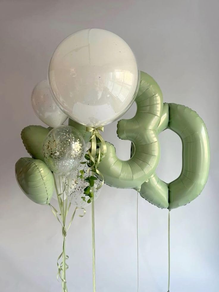 Sage Green 40 Inch 0 Number Balloons, 0 Decorations for 10 20 30 40 50 60 70 80 90 100 Birthday, 2026 Oliver Green Foil Giant Birthday Graduations Anniversary Party Balloon