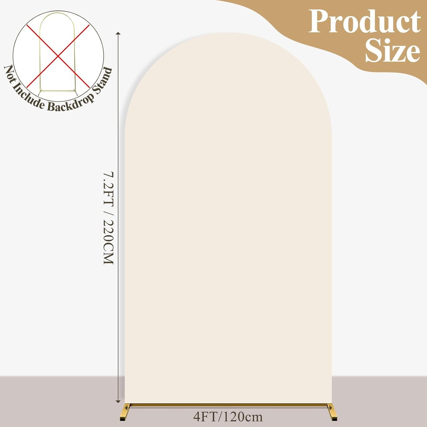 Ledido Wedding Arch Backdrop Cover 7.2FT Arch Covers Fitted Stretchy Spandex Round Top Stand Backdrop Cover for Wedding Banquet Ceremony Birthday Party Baby Shower Event Decoration,Beige