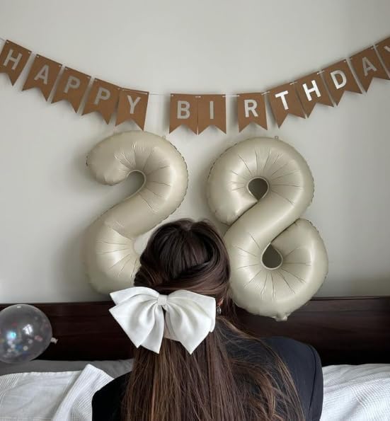 Cream White 5 Number Balloon 40 Inch Large Birthday Balloon, Five 5th 15 25 35 50 55 Birthday Celebration Decorations, Foil 5 Mylar Helium Number 5 Balloons Girl Boy Anniversary Party Supplies