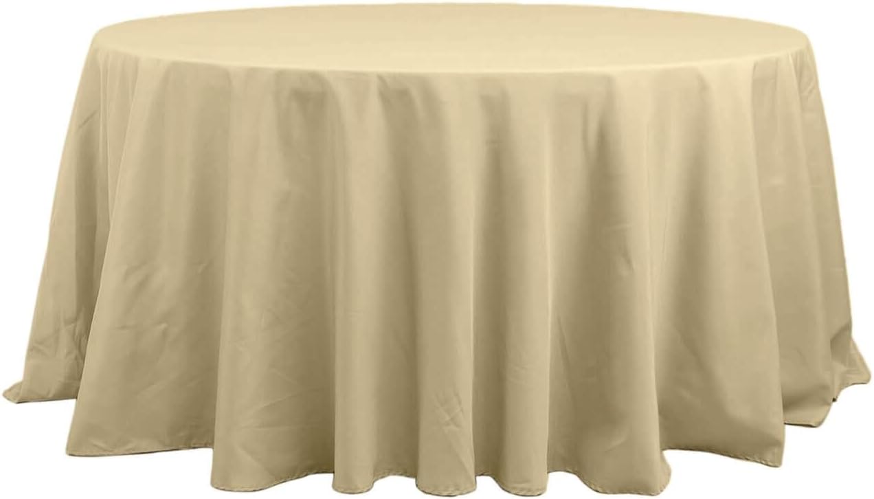 Efavormart Round Tablecloth, 132 Inch Stain & Wrinkle Resistant Washable Table Cloth, Decorative Polyester Fabric Table Cover for Banquet, Wedding, Dining- Champagne
