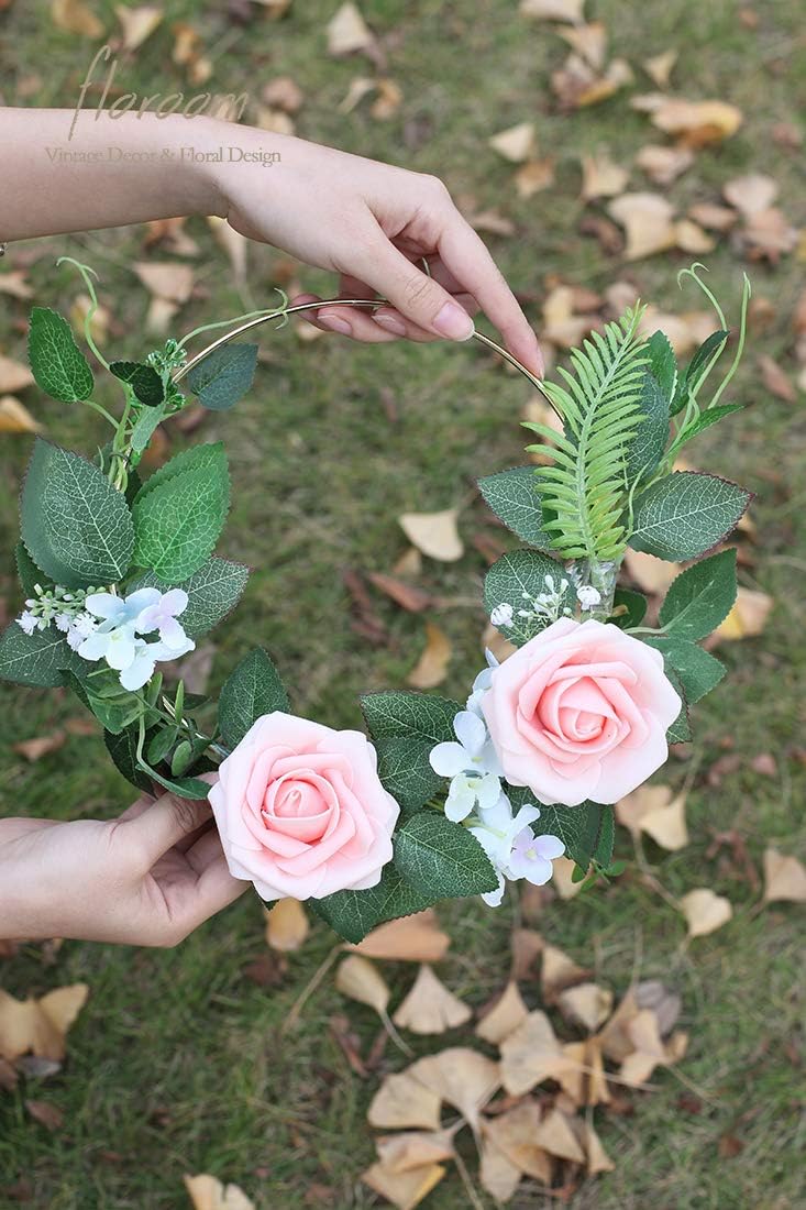 Floroom Artificial Flowers 50pcs Real Looking Blush Heirloom Foam Fake Roses with Stems for DIY Wedding Bouquets Pink Baby Shower Centerpieces Floral Arrangements Party Tables Home Decorations