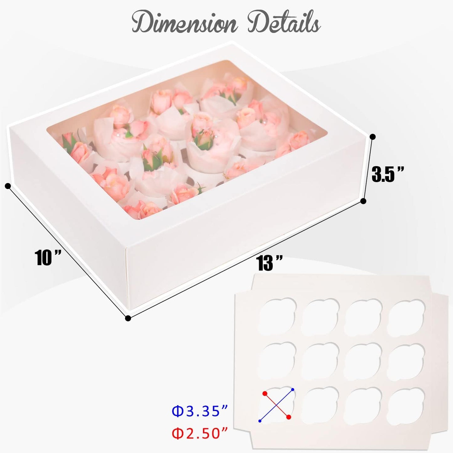 12 Cupcake Containers 20-Packs White Cupcake Box Cupcakes Carrier, 12 Cupcake Boxes with Window 13"x10"x3.5"(Auto-pop up)