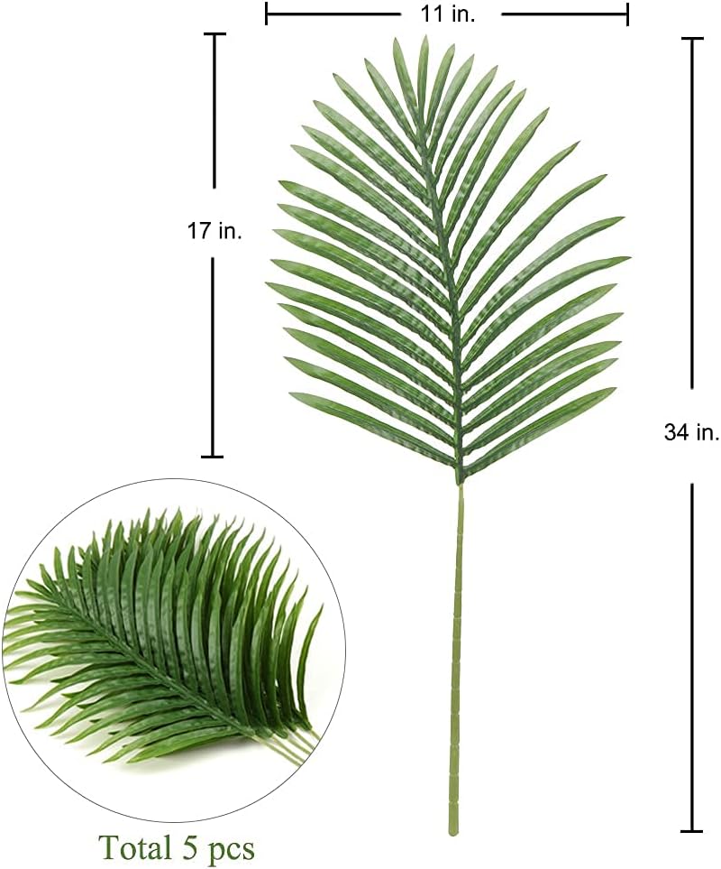 Large Artificial Palm Leaves Palm Fronds Tropical Leaves Areca Palm Branches Palm Leaves with Stem Palm Tree Leaves Faux Palm Leaves for Floral Arrangement Fake Leaves Palm Sunday Decor-Large Leaf
