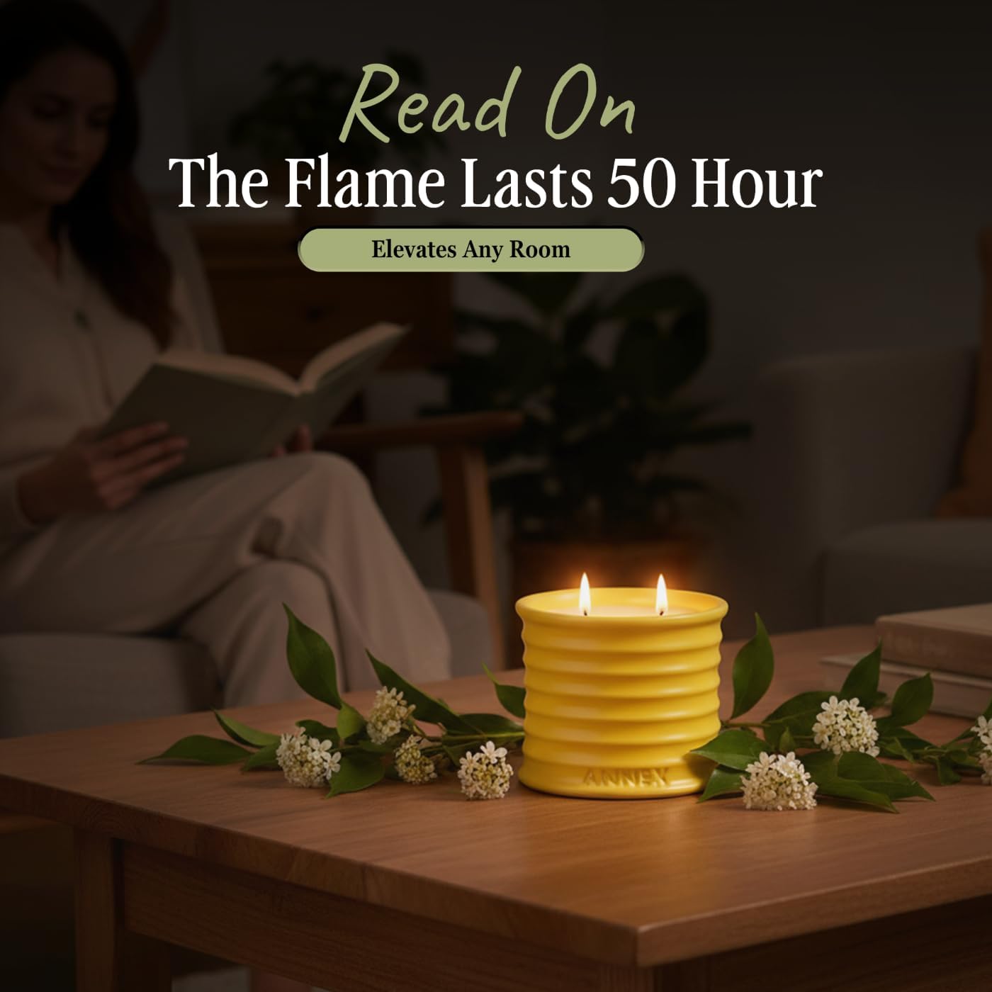 Scented Luxury Candles in Handmade Ceramic Jars, Soy Wax | Flower Bomb โ Lily of The Valley & Jasmine, Large Candle | Non Toxic, 2 Wicks, Reusable Yellow Jar | Natural Spring Aromatherapy for Women