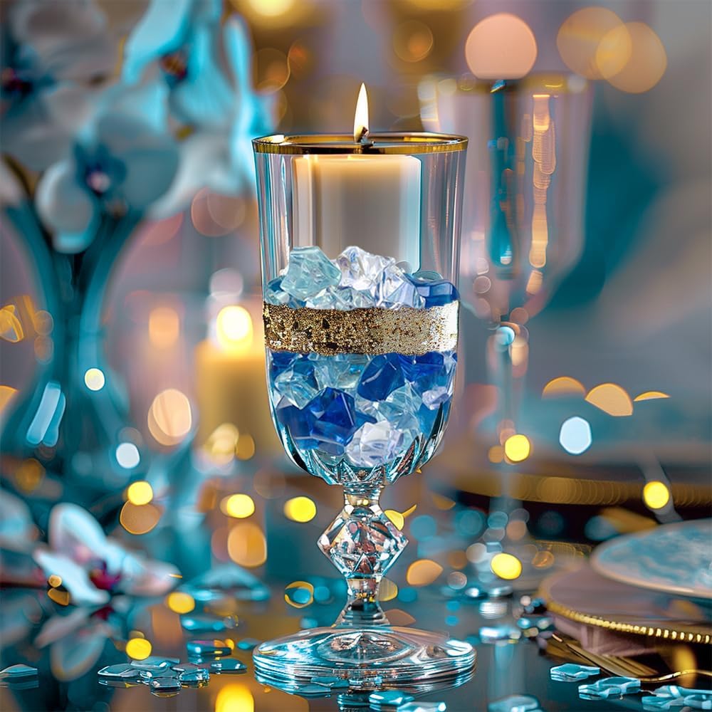 HappyFiller 14 OZ Faux Crystal Acrylic Gems Ice Rock Stones Blue,Clear Mix for Glass Vase Fillers,Art Crafts, Aquarium Fish Tank,Floral Display,Table Scatter,Boy Bluey Birthday Party Decor,Home Accent