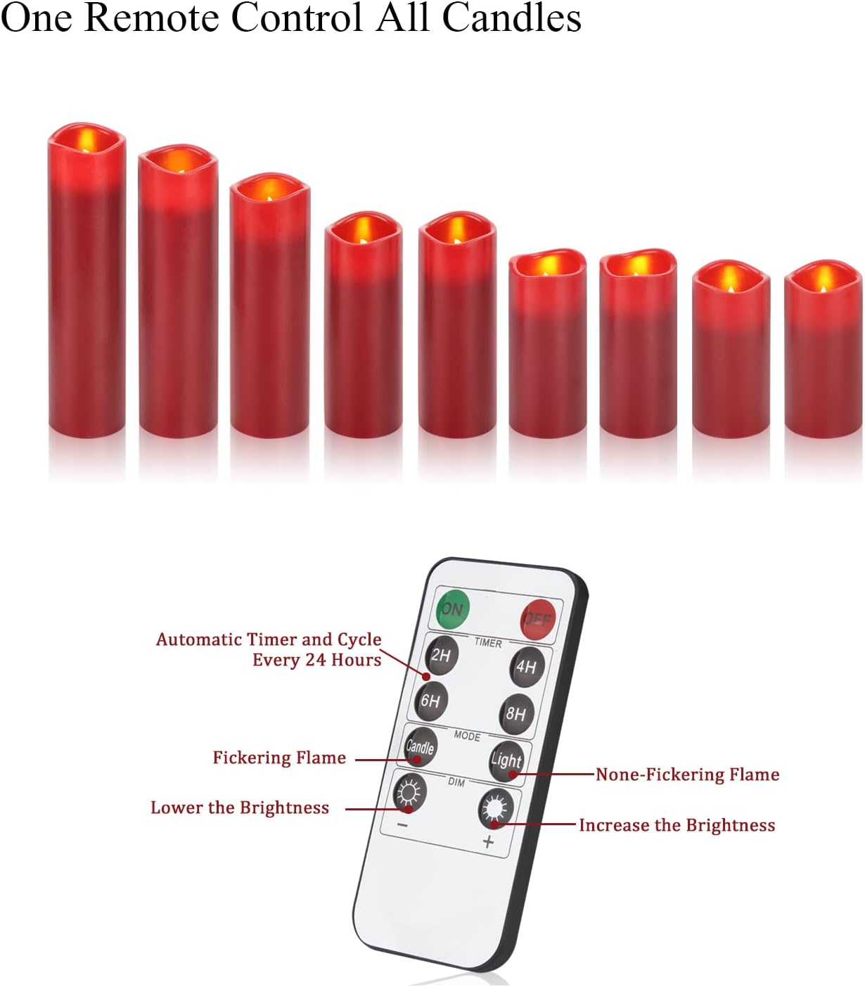 Vinkor Flameless Candles (Burgundy Set of 9)