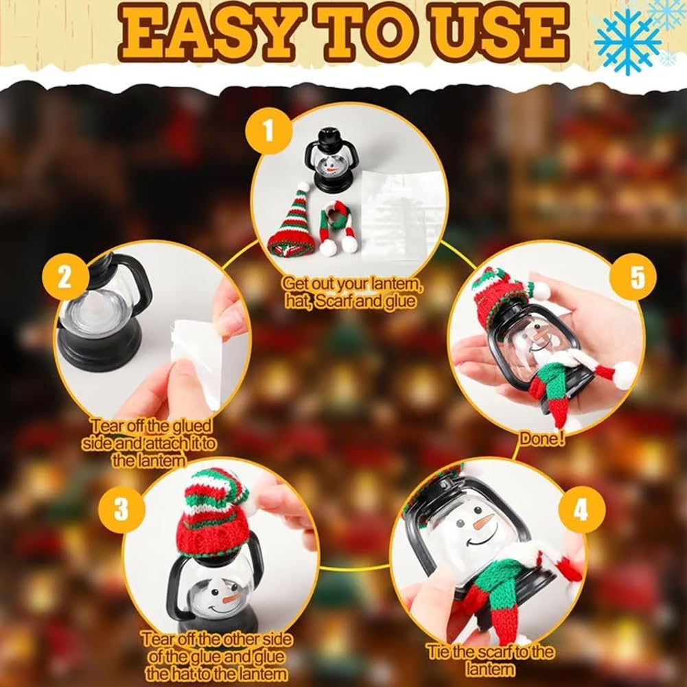Mini Snowman Lantern with Hats and Scarves, Mini Candle Christmas Snowman Lanterns Decoration, Small Winter Portable Tabletop Centerpiece for Holiday Party Favor(6pcs)