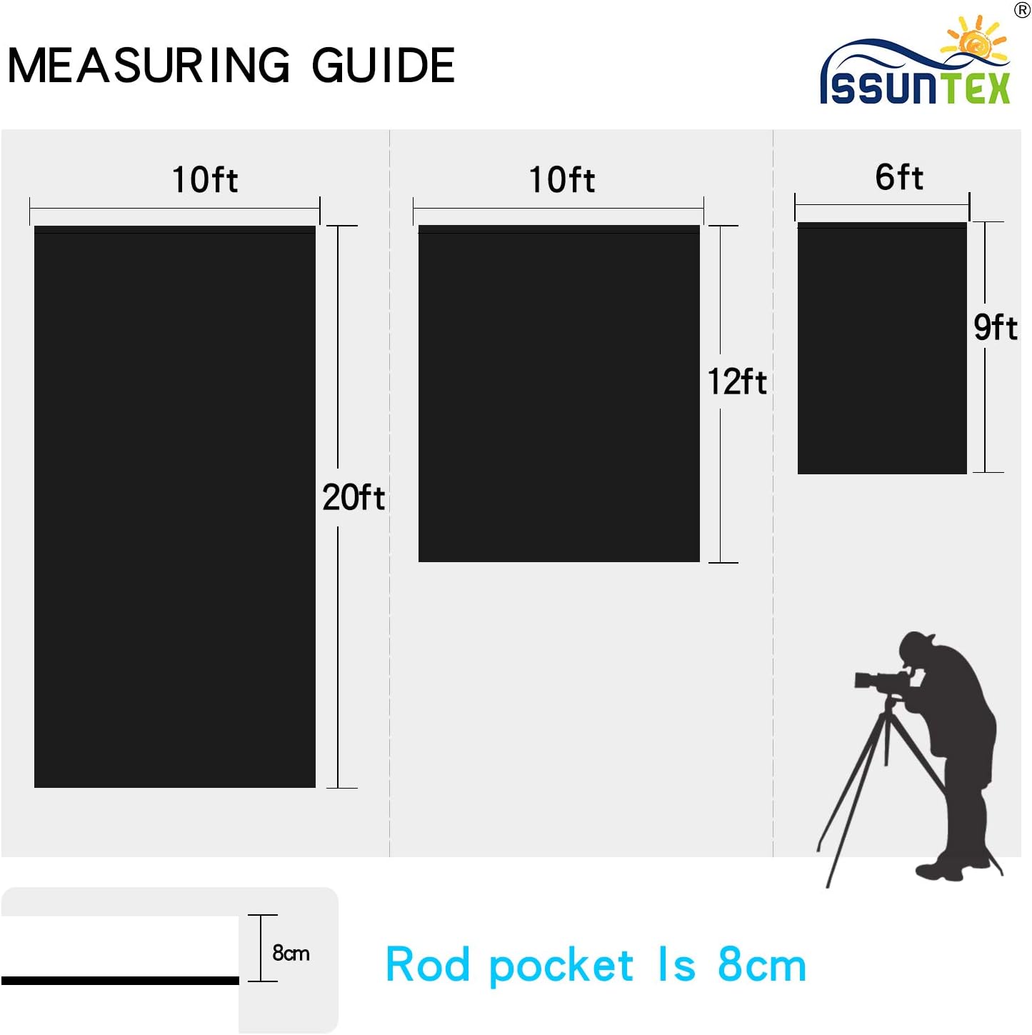 ISSUNTEX 10X20 ft Background Muslin Backdrop, Photo Studio, Collapsible High Density Screen for Video Photography and Television-Black