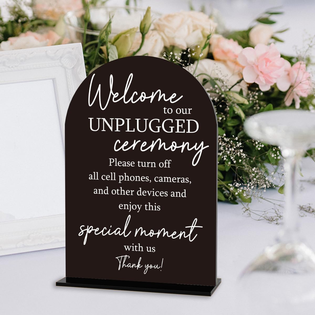 Unplugged Ceremony Sign, Wedding Welcome Sign, Engagement Bridal Shower Baby Shower Decor for Ceremony Party Reception Table Desk Decor Acrylic Sign (Black)