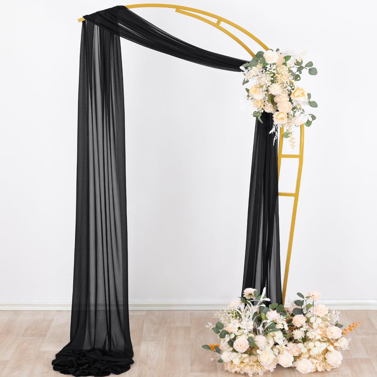 Socomi Black Sheer Gothic Wedding Draping Fabric 29" x 20Ft 1 Panel Outdoor Curtain Arch Drapes Extra Long for Bridal Baby Shower Ceremony Birthday Party Decor