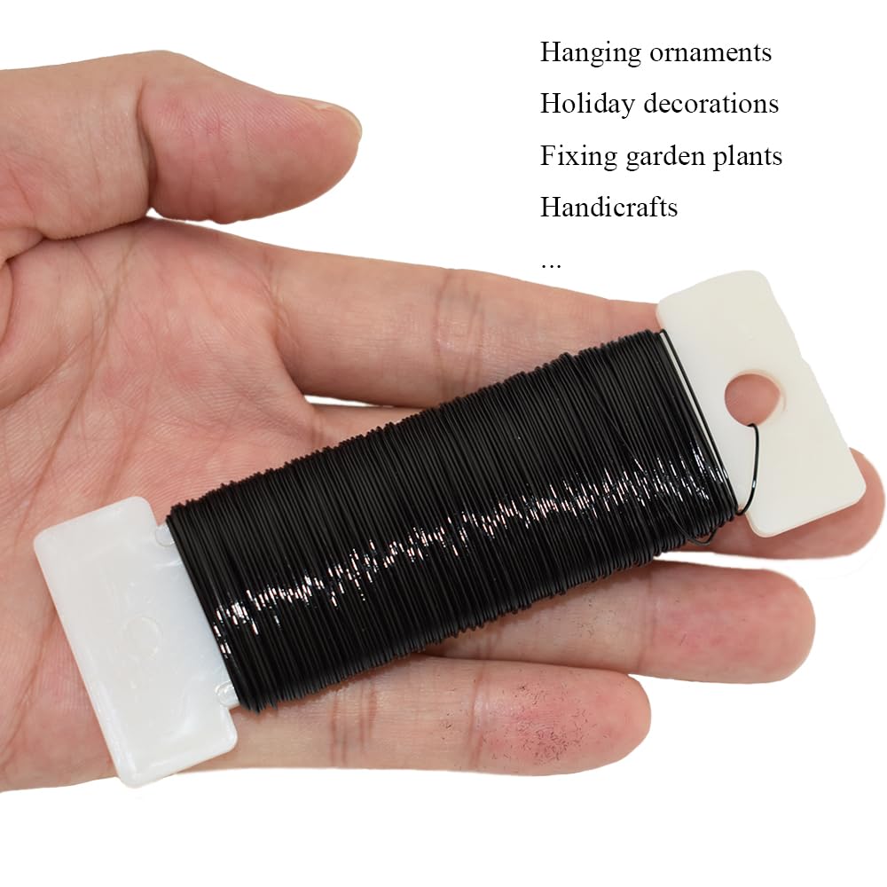 HAHIYO 26Gauge Black Metal Floral Wire - 1 Roll, 38 Yards (115 Feet) - Flexible Paddle Wire for Craft, Christmas Wreath, Flower Arrangement, Bouquet Wrapping, Wedding, DIY