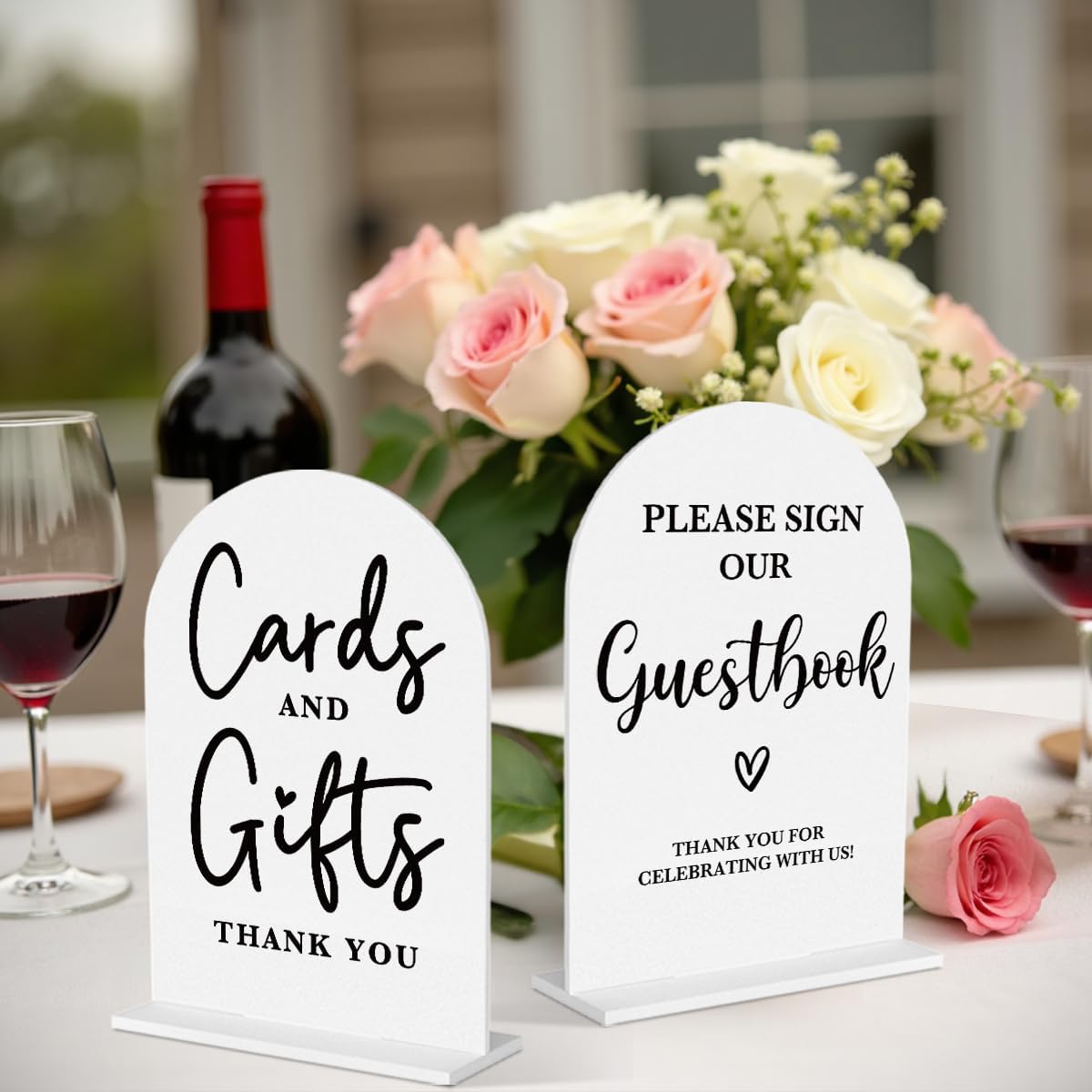 2 Pcs Acrylic Wedding Signs for Ceremony and Reception, Bridal Shower Decorations, Cards and Gifts Signs, Guest Book Sign, Arch Acrylic Table Top Sign with Holder for Wedding Reception (White)
