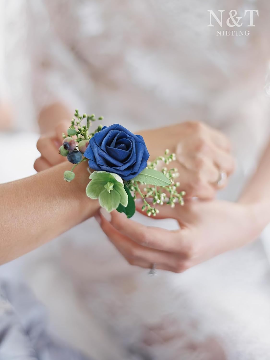 N&T NIETING Artificial Flowers Roses 25Pcs Fake Flowers Foam Roses with Stems for Halloween DIY Wedding Bridesmaid Bridal Bouquets Centerpieces Party Home Decoration Baby Shower, Navy Blue