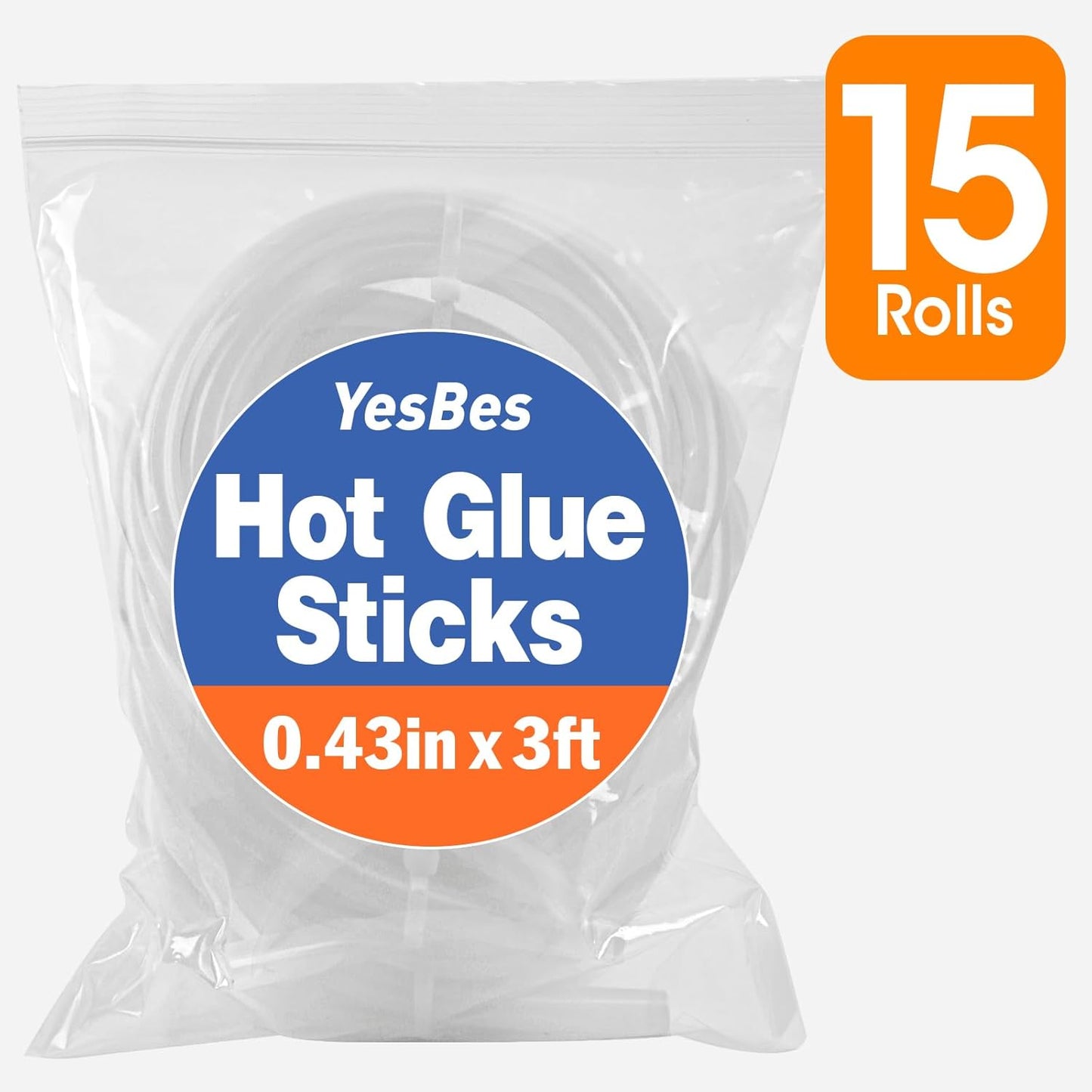 15 Rolls Hot Glue Sticks, Each Full Size 3 FT Long x 0.43" Diameter Glue Sticks for Glue Gun, Widely Used in Wood, Metal, Glass, Plastic, Floral, Fabric, and More
