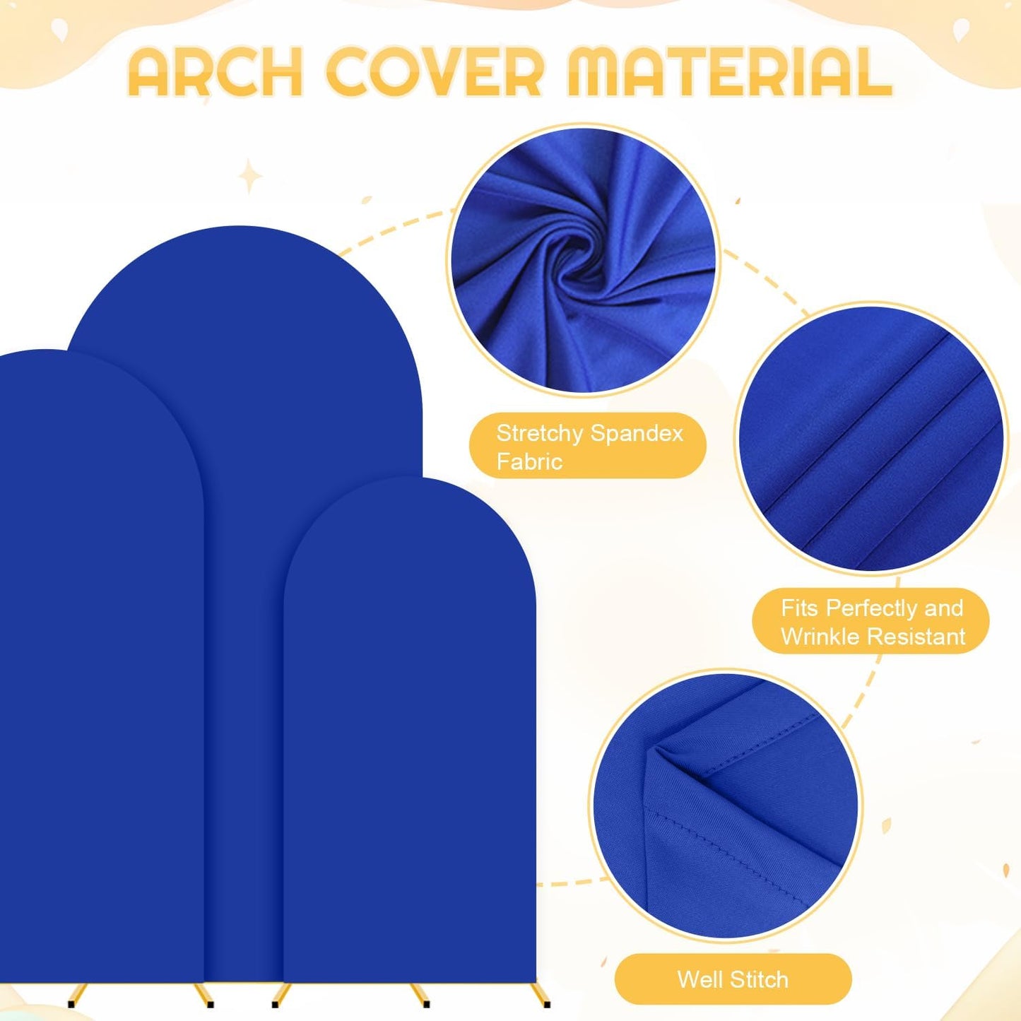 Wedding Arch Backdrop Stand and Blue Arch Cover Set of 3 (6FT, 5FT, 4FT) Metal Arch Stand with Spandex Backdrop Arches Stand Cover Balloon Arches with Covers for Birthday Party Graduation Decorations