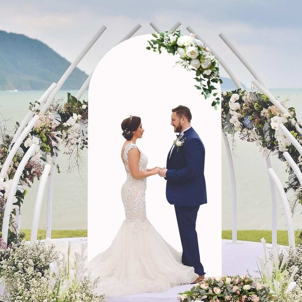 White Wedding Arch Cover Spandex Fitted Arch Covers Stretchy Backdrop 7.2ft Arch Cover for Round Top Stand Balloon Arch Backdrop for Baby Shower Banquet Party Wedding Ceremony Arch Abors