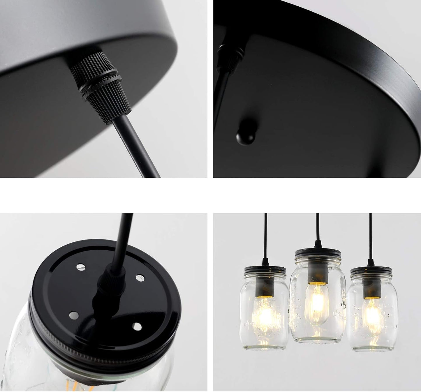 Mason Jar Light Fixtures, 3 Lights Farmhouse Mason Jar Pendant Light, Glass Jar Chandelier Country Adjustable Hanging Ceiling Lighting for Kitchen Dining Room Hallway