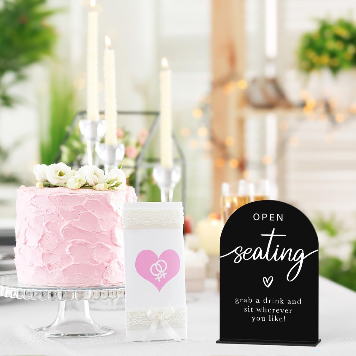 Acrylic Wedding Sign Wedding Signs for Ceremony Open Seating Sign for Wedding Modern Calligraphy Arch Acrylic Table Top Sign for Wedding Reception and Event Party Table(black)