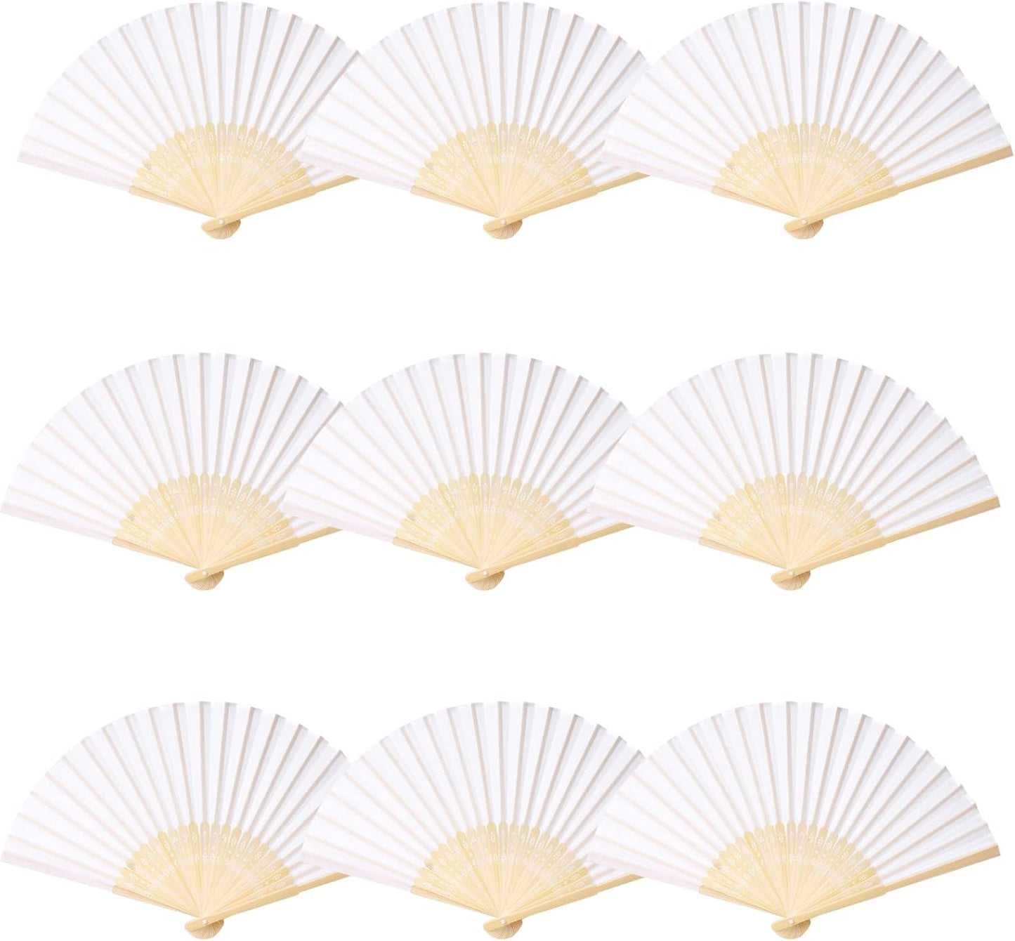 24pcs White Imitated Silk Hand Fan Imitated Silk Fabric Bamboo Handheld Folded Fan Bridal Dancing Props Church Wedding Party Favors with Organza Bags (White)