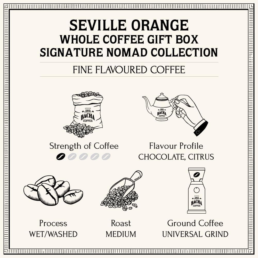 Bacha Coffee | Seville Orange Fine Flavoured Signature Nomad Collection, 100% Arabica Whole & Ground Beans Bundle