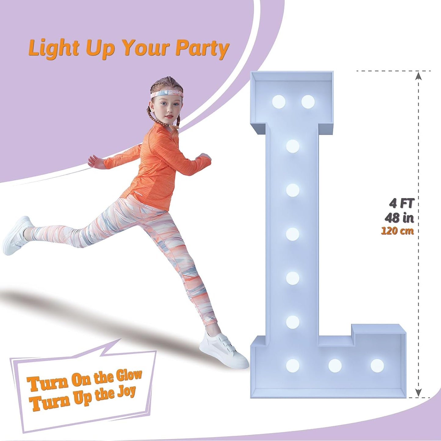 4FT Marquee Light Up Letters L – Cool White LED, Easy to Assemble Foam Board with Back Support, Large Marquee Light Up Letters for Birthday, Wedding, Party, Anniversary, Baby Shower Decor