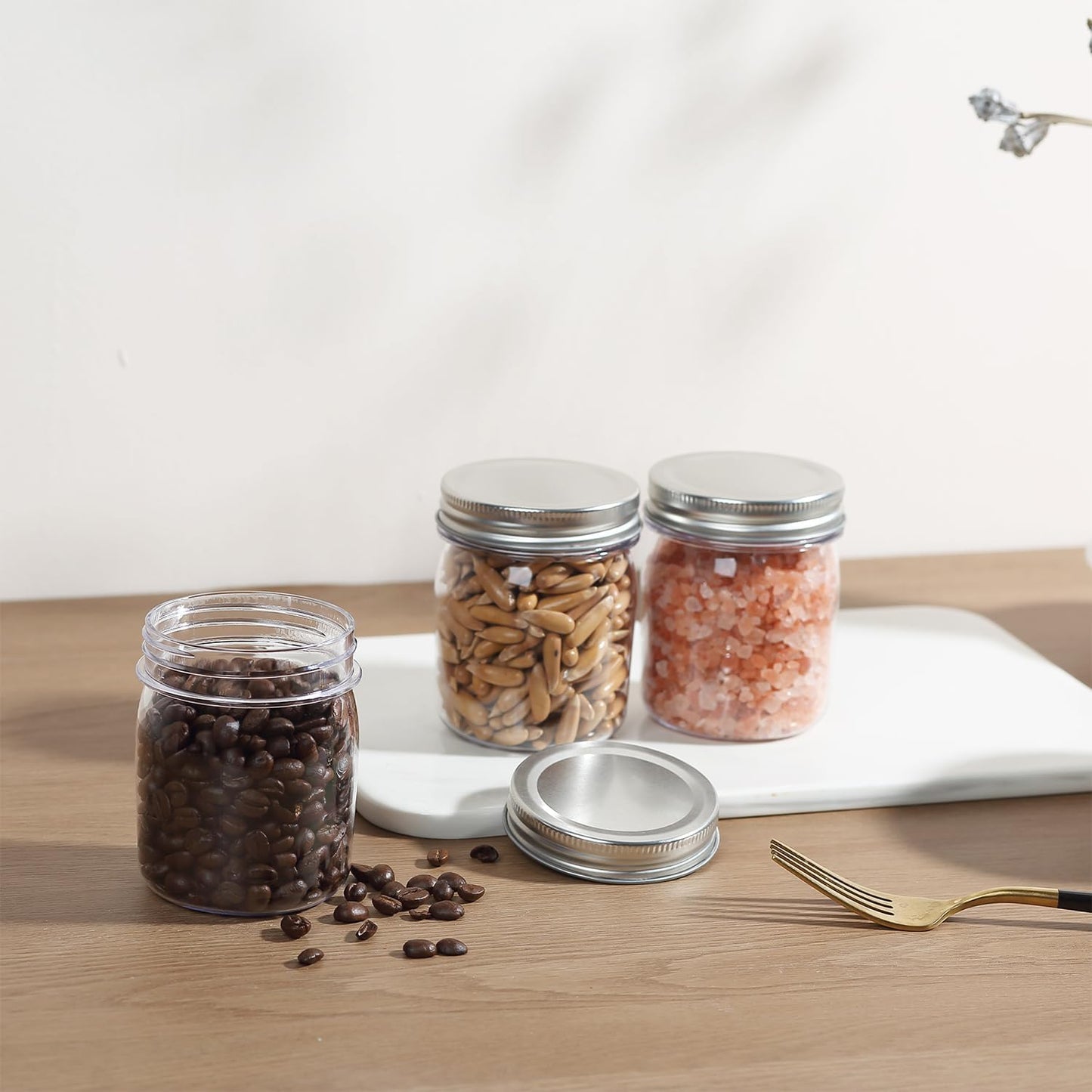 novelinks 8 oz Clear Plastic Jars with Screw-On Lids - BPA-Free Refillable Storage Containers for Slime, Spices, Crafts, Kitchen & Home Organization (32 Pack,Silver)