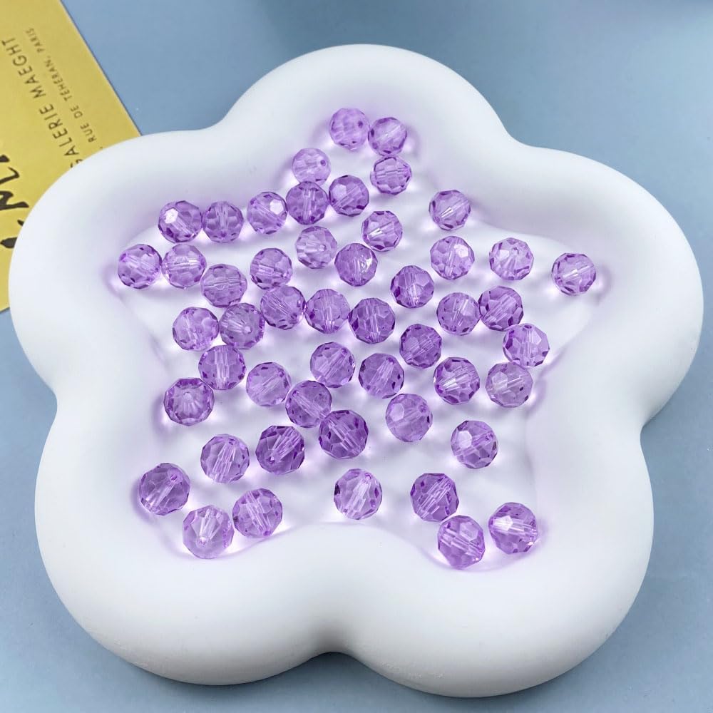 50 PCS 10mm Crystal Glass Beads Round Multiple Faceted Loose Spacer Glass Beads for DIY Handcrafte Bracelet Necklace Earring Jewelry Making(Purple)