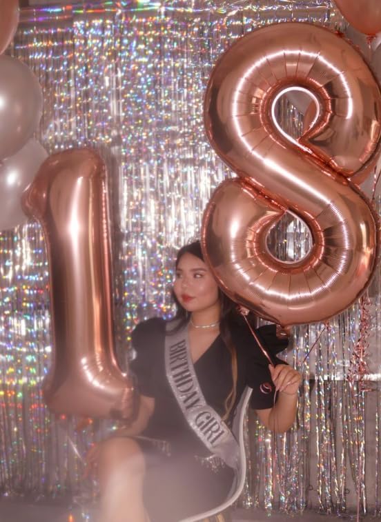 Rose Gold Foil Number 8 Balloon 40 Inch, Helium Mylar Eight Number 8 18 28 38 48 58 80 88 Birthday Balloons, 8th Rose Gold Women Men Wedding Anniversary, Graduations Party Supplies