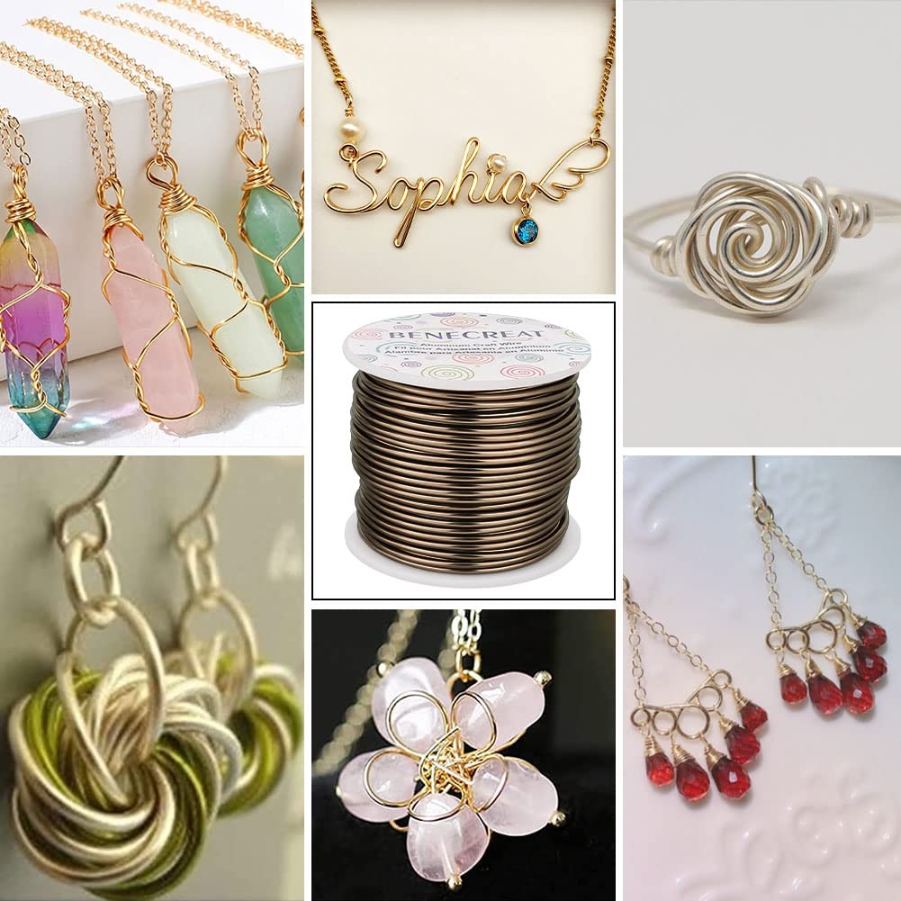 BENECREAT 9 12 17 18 20 22 Gauge Aluminum Wire (12 Gauge,100FT) Anodized Jewelry Craft Making Beading Floral Aluminum Craft Wire for Christmas Tree, Garden, Model Making - Brown