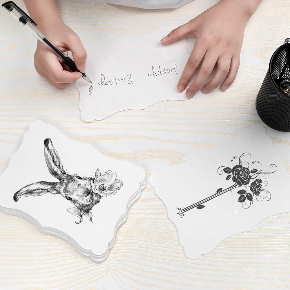 50 Pack Blank Kraft Cards Cardstock Thick Paper Brown Greeting Cards for DIY Gift Card Menus, Baby Shower and Wedding Invitations (White, 4x6IN)