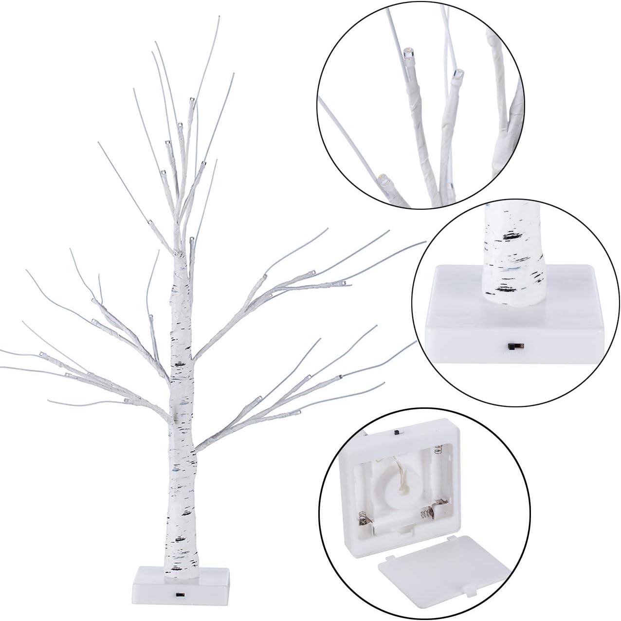 Sunnyglade 2PCS 2Ft 24 LED Birch Tree Light Bonsai Tree Light Warm White for Home Wedding Festival Party Christmas Decoration