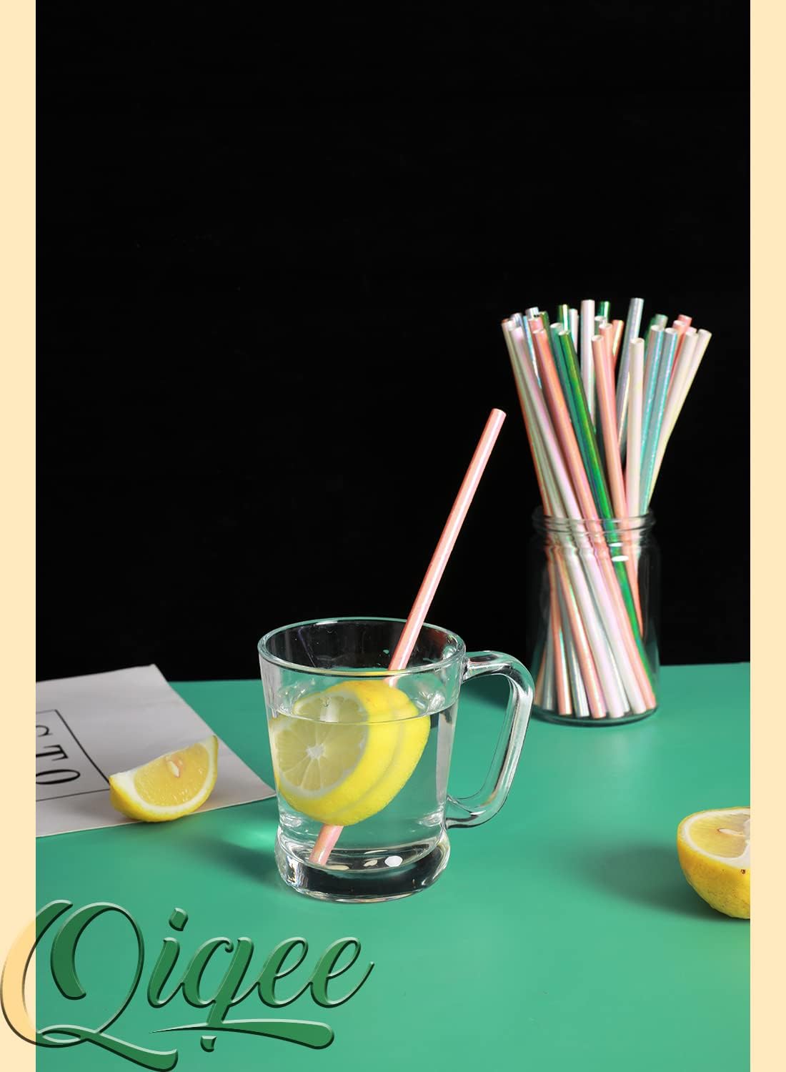 150pcs Iridescent Paper Straws for Drinking Disposable Sraws Disposable Straws Bulk(5 Color Muli) qiqee