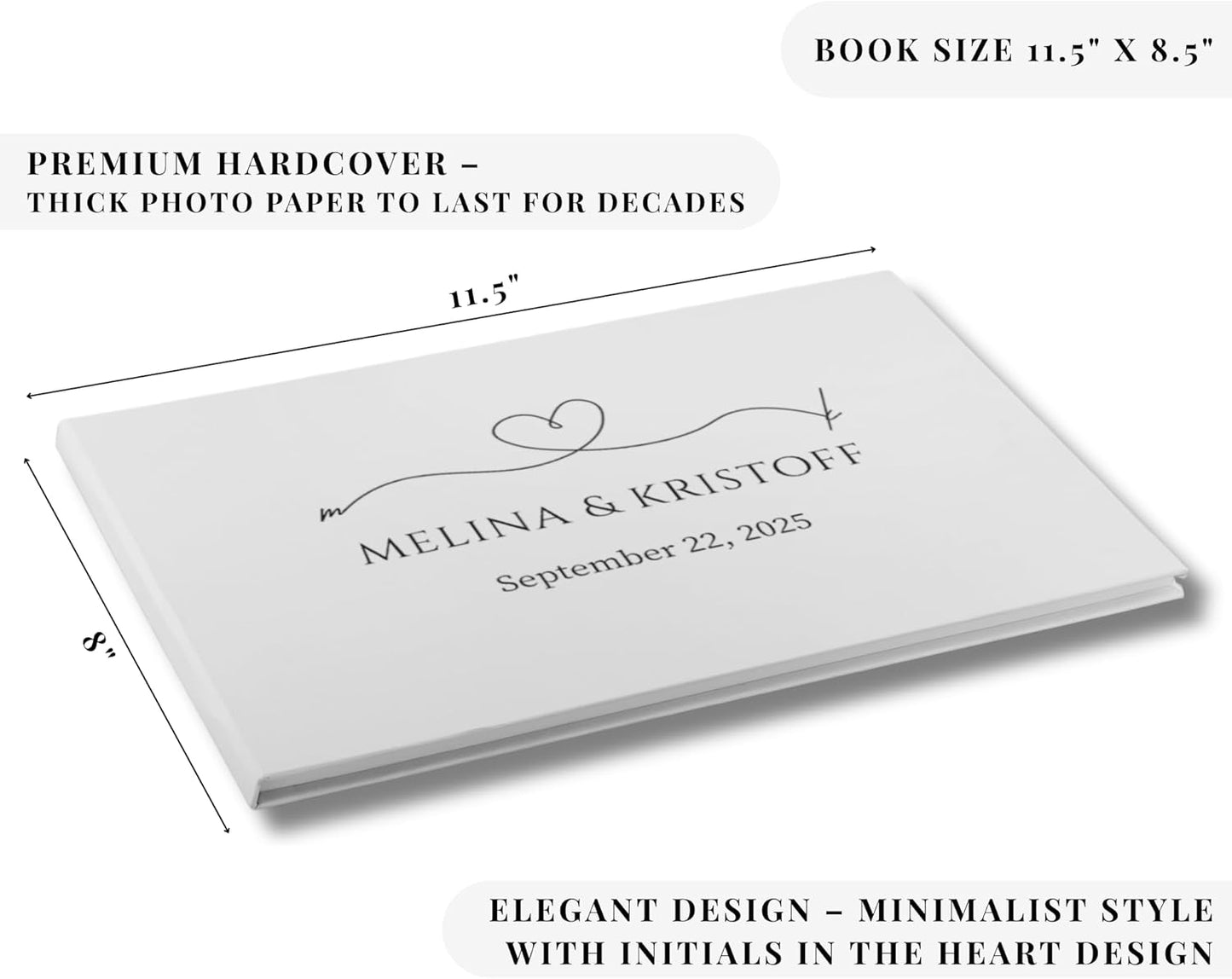 Wedding Guest Book – Personalized Polaroid Guest Book for Wedding Reception, Custom Sign In Photo Book with Blank Pages, Elegant Keepsake for Guests (Elegant White)