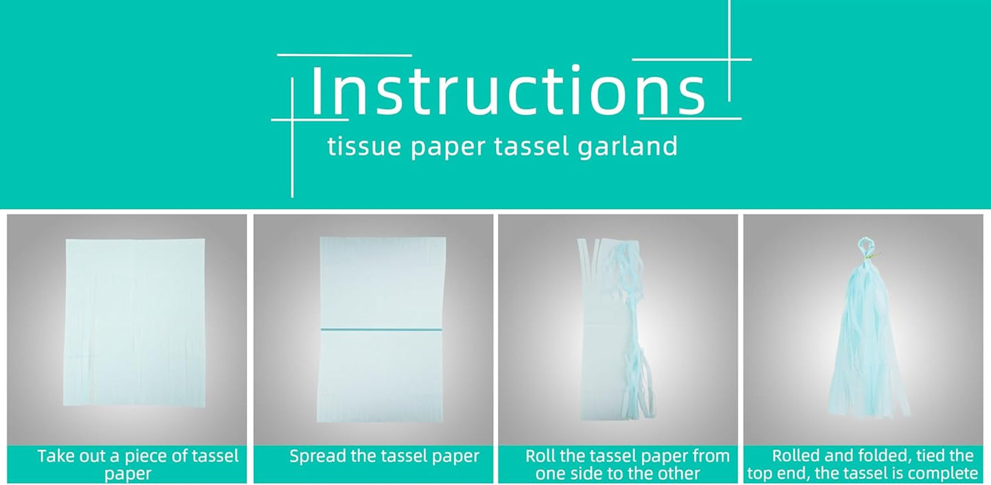 White Gold Teal Party Decorations – 15Pcs Tissue Paper Tassel Garland for Women BirthdayDecoration Wedding Baby Shower Bridal Shower Bachelorette Engagement HongTongTong