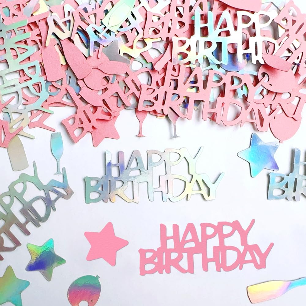 Iridescent Happy Birthday Confetti For Table - Paper Birthday Party Decorations For Men Women Boys Girls, Table Sprinkling Scatter Decoration Party Supplies