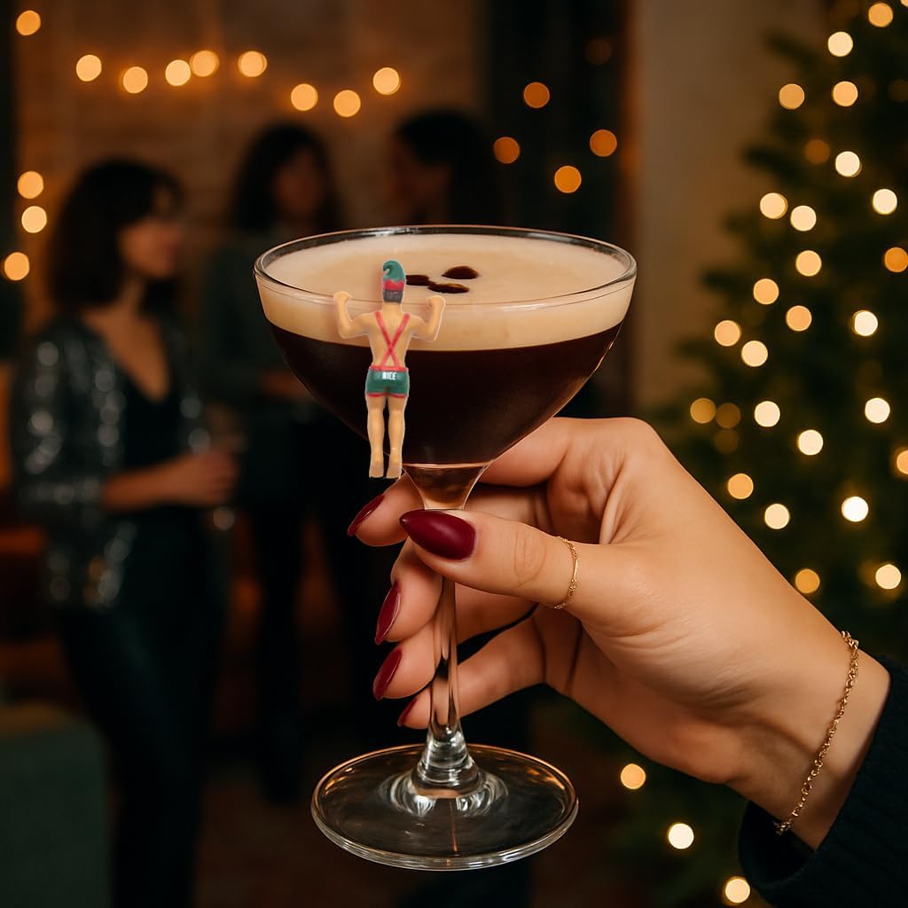 NPW Elf Buddies Drink Markers (Elf Buddies), Wine Glass Charms, Holiday Office Party, Christmas Family Get Together, Novelty Drinkware, White Elephant Gift and More, Christmas In July Decorations