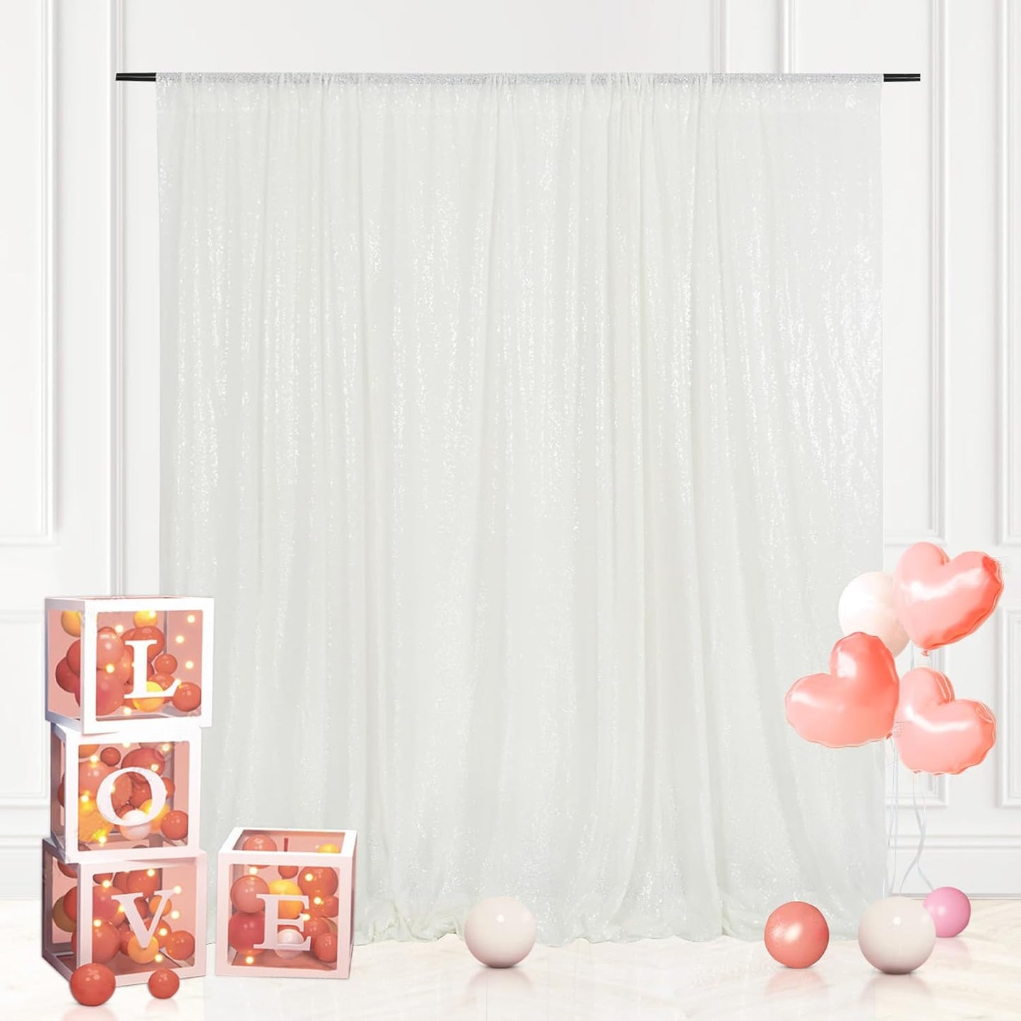 Eternal Beauty White Sequin Backdrop, 10x10 Ft Glitter Background Curtains for Christmas Shimmer Photography Party Wedding Birthday Back Drop Decor