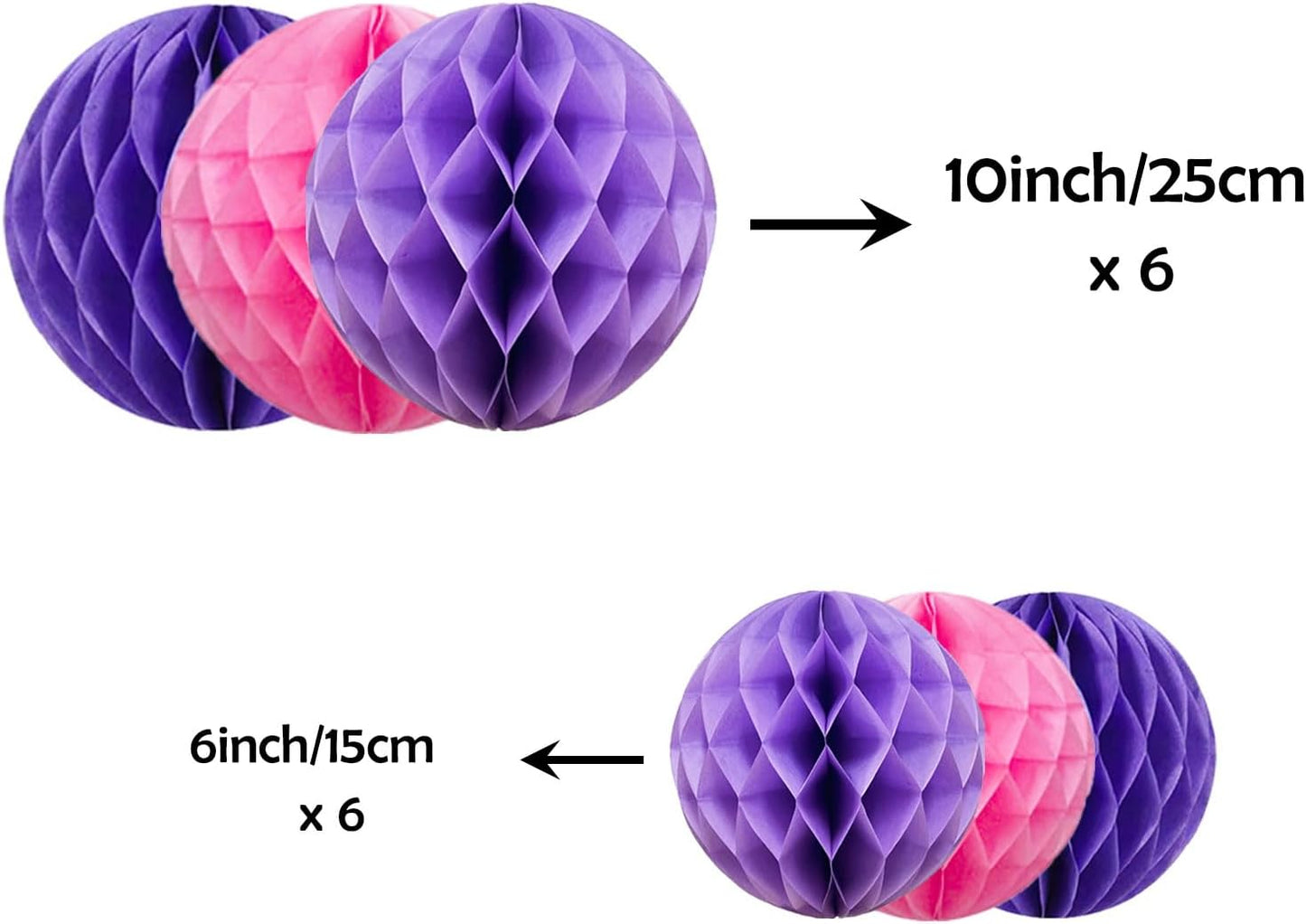 ZOOYOO 12Pcs 6" 10" Honeycomb Balls Decorations Hanging Tissue Paper Pom Poms for Birthday Wedding Engagement Girls Party Baby Shower Decorations(Purple Pink)