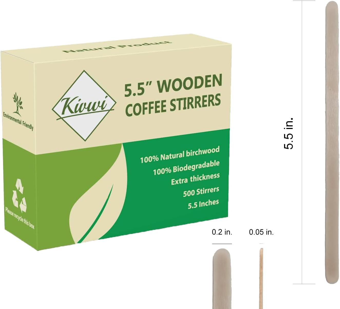 Premium Wooden Coffee Stirrers, 5.5 Inches Stir Stick, Box of 500
