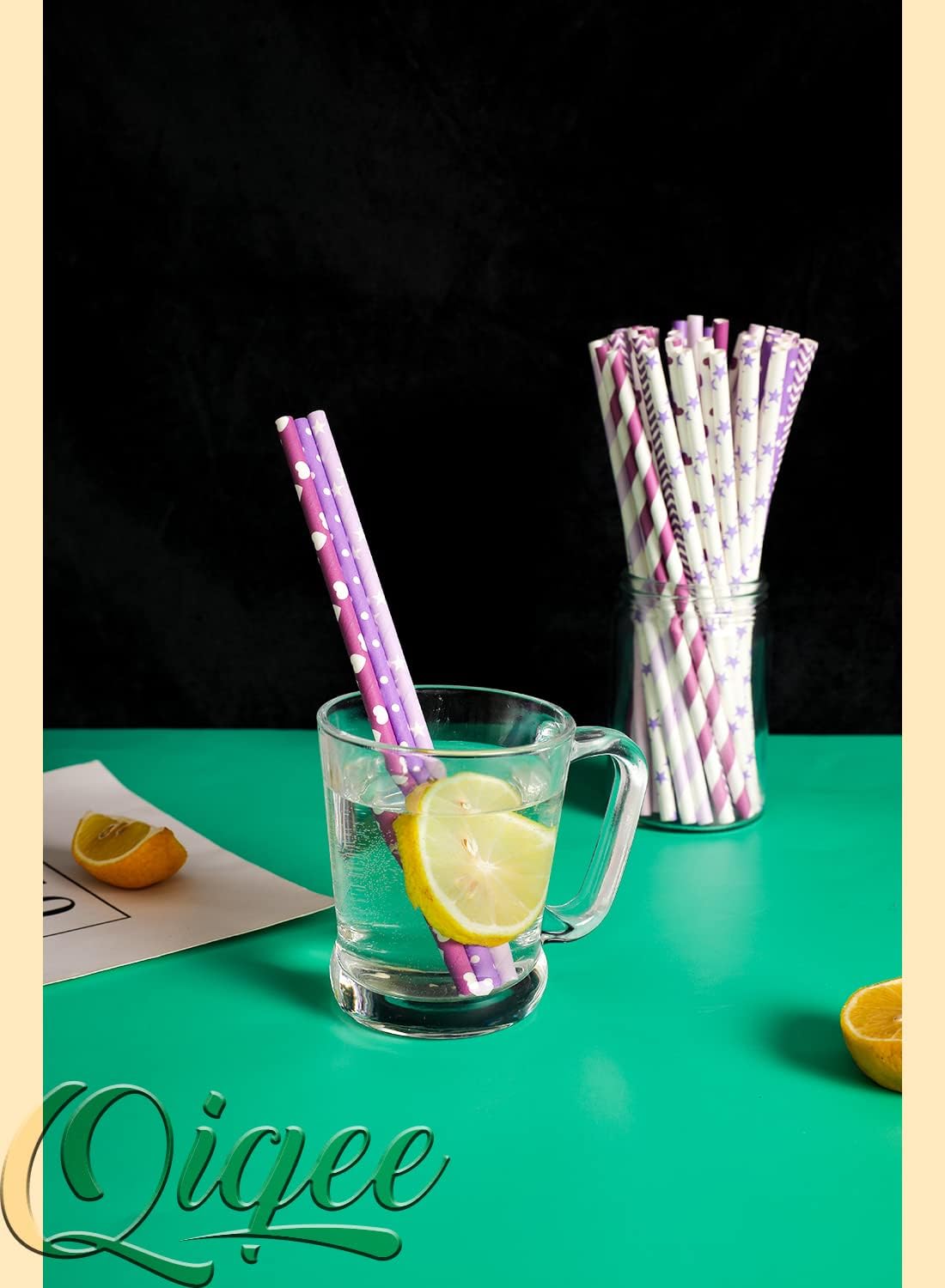 Purple Paper Straws for Drinking Purple Disposable Straws 150pcs Disposable Straws Bulk(10 Pattern) qiqee