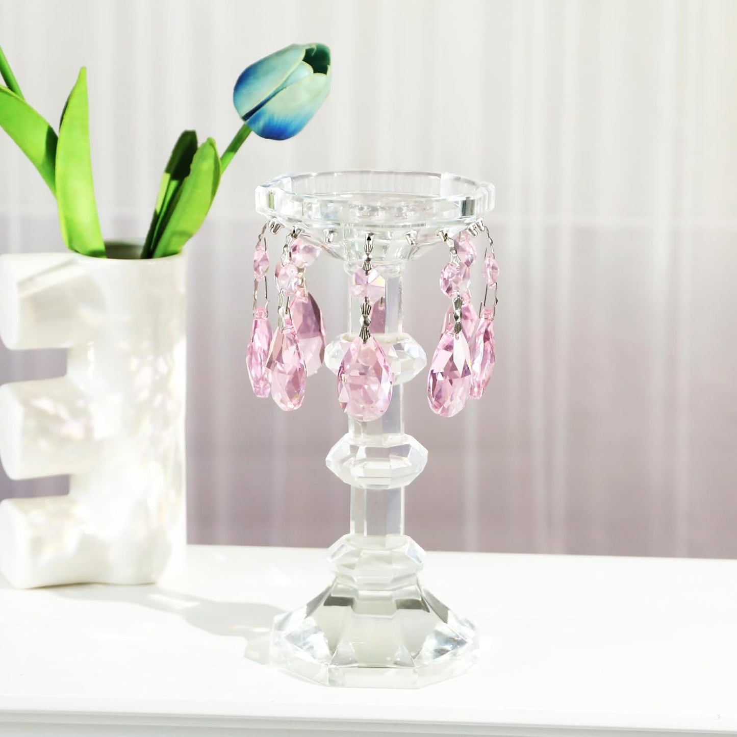 10pcs Crystal Prisms Chandelier Pink Ornament Pendants Rainbow Maker 38mm Drop Prism Hanging Prisms for Wedding Party Chrismtmas Decoration DIY Jewelry